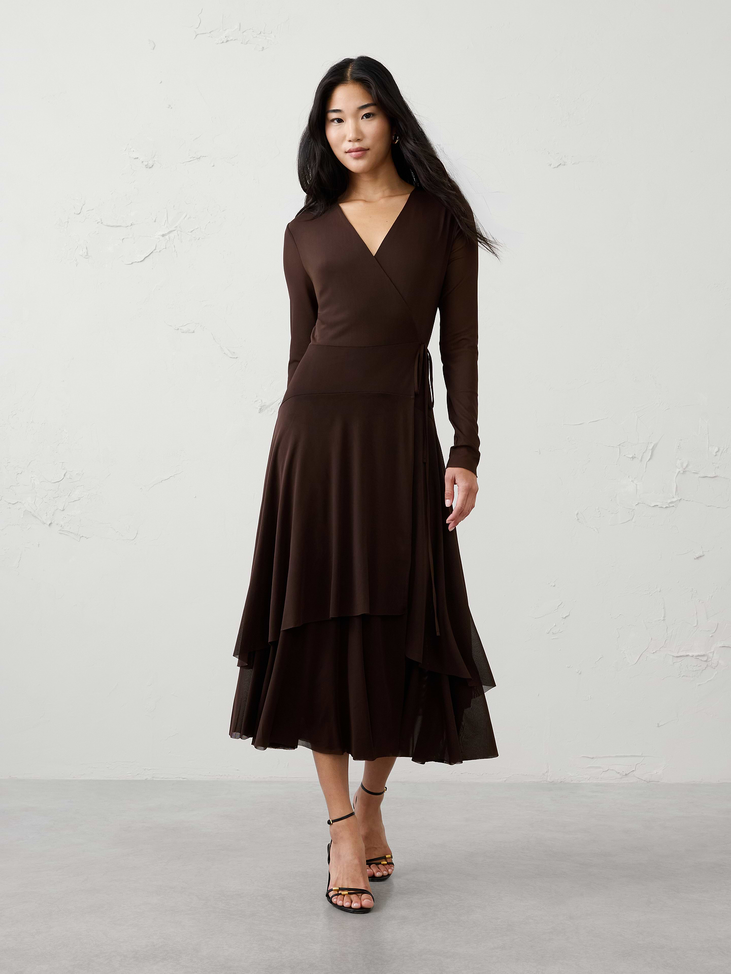Image number 1 showing, Mesh Tiered Wrap Maxi Dress