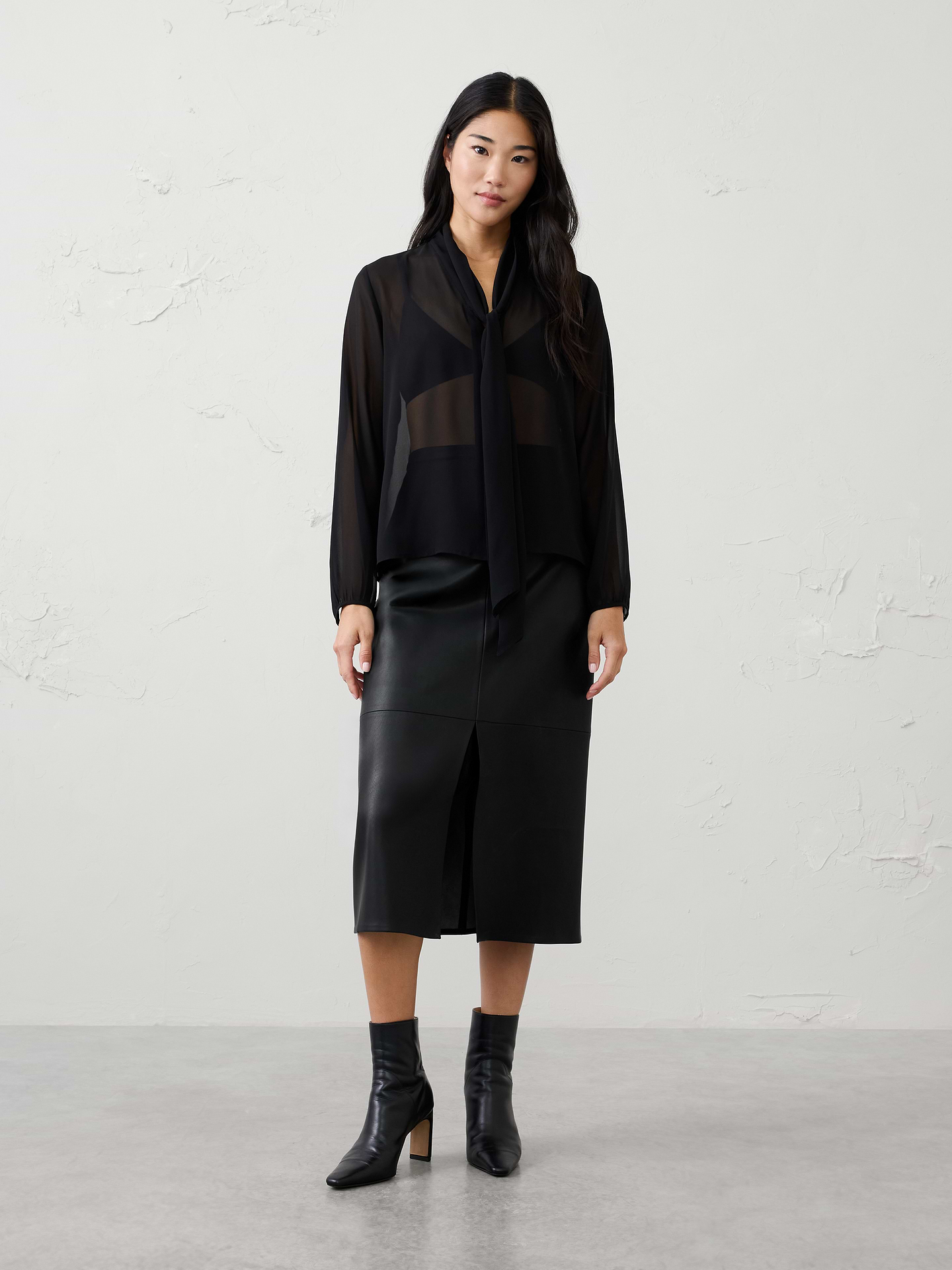 Image number 1 showing, Sheer Scarf-Neck Blouse