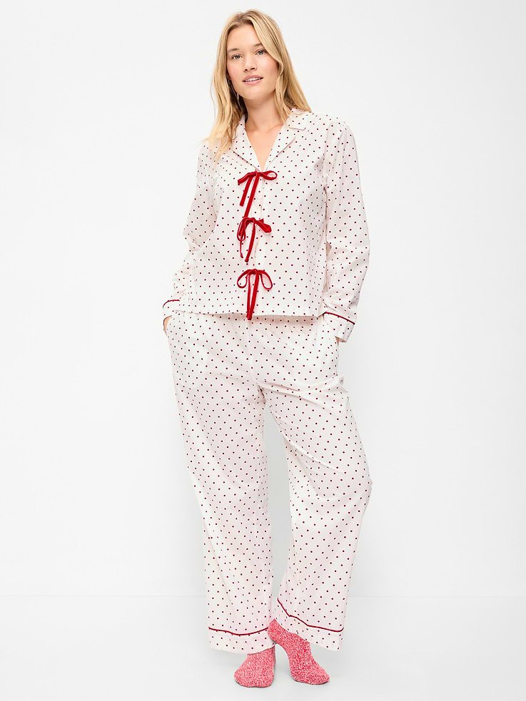 Image 5 of 8, Tie-Front Poplin Pajama Pant Set