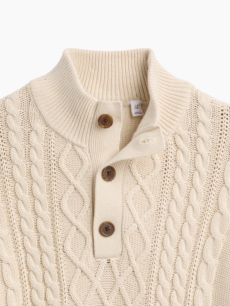 Image 2 of 3, Kids Relaxed Cable-Knit Mockneck Henley Sweater