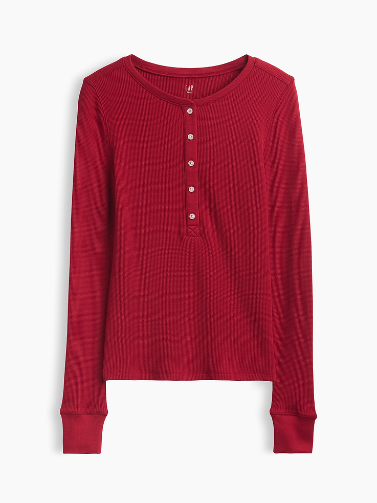 Image 4 of 4, Waffle Henley PJ Top
