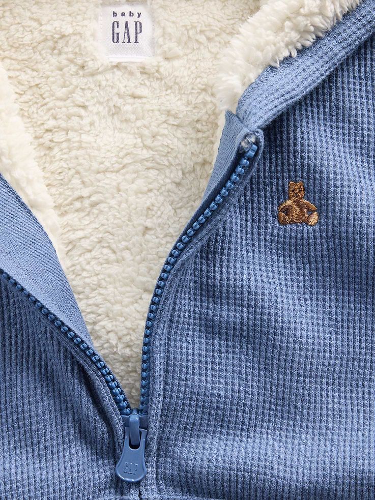 Image 4 of 4, Baby & Toddler Sherpa-Lined Waffle Zip Hoodie