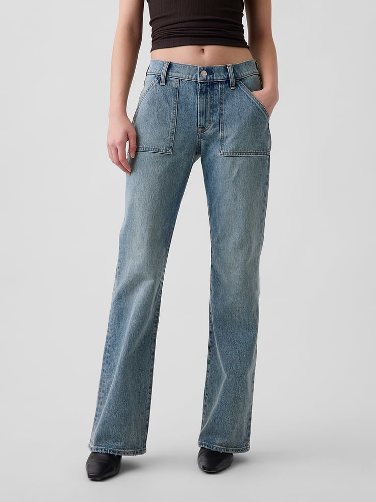 Image 2 of 6, Mid Rise Relaxed Flare Jeans