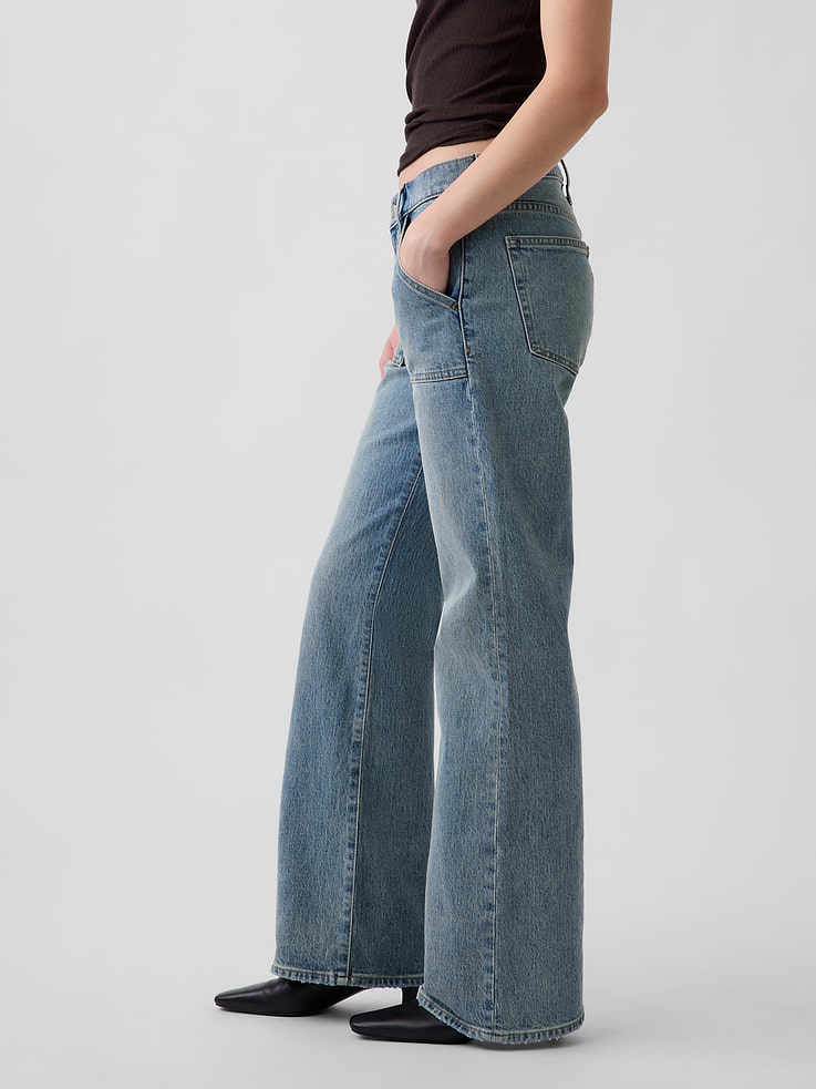 Image 3 of 6, Mid Rise Relaxed Flare Jeans