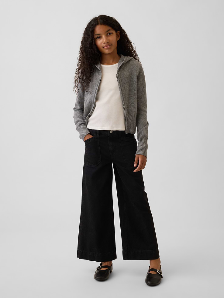 Image number 1 showing, Kids High Rise Stride Wide-Leg Ankle Jeans