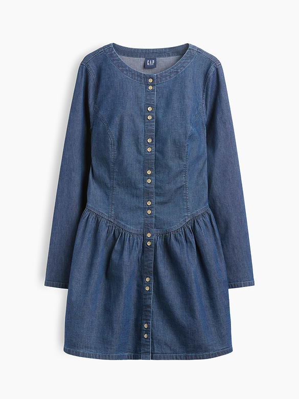 Denim Drop-Waist Mini Dress