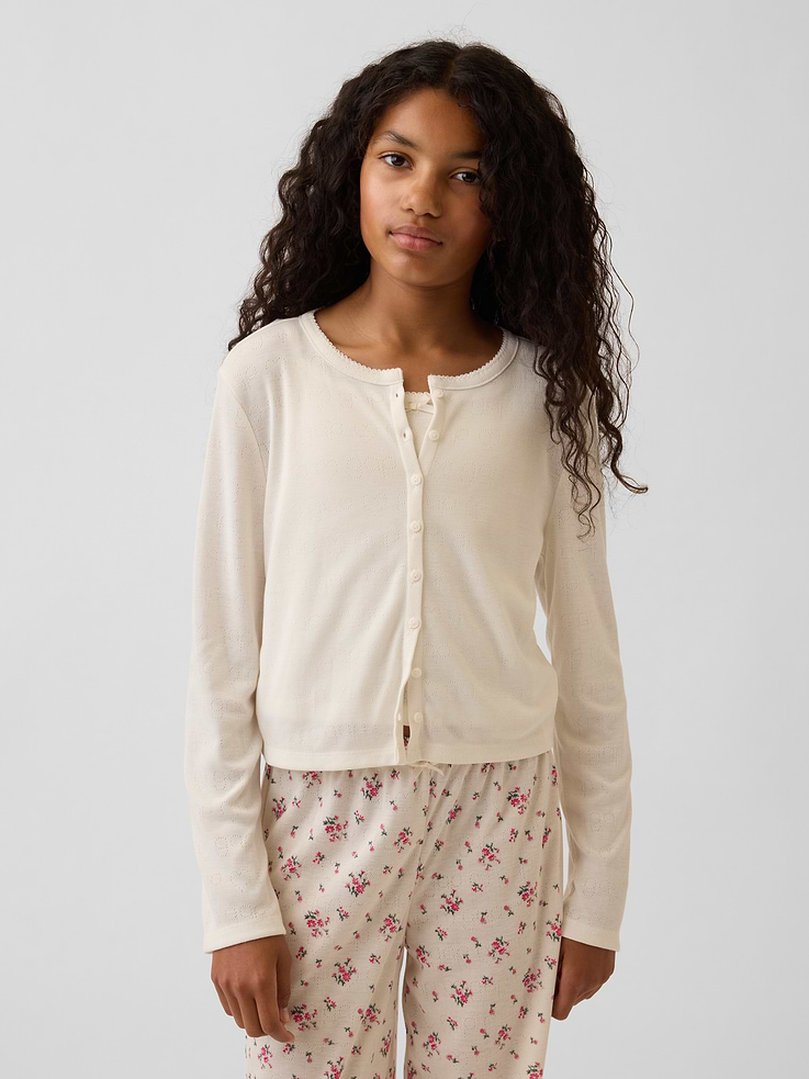 Image number 1 showing, Kids Recycled Pointelle PJ Cardigan