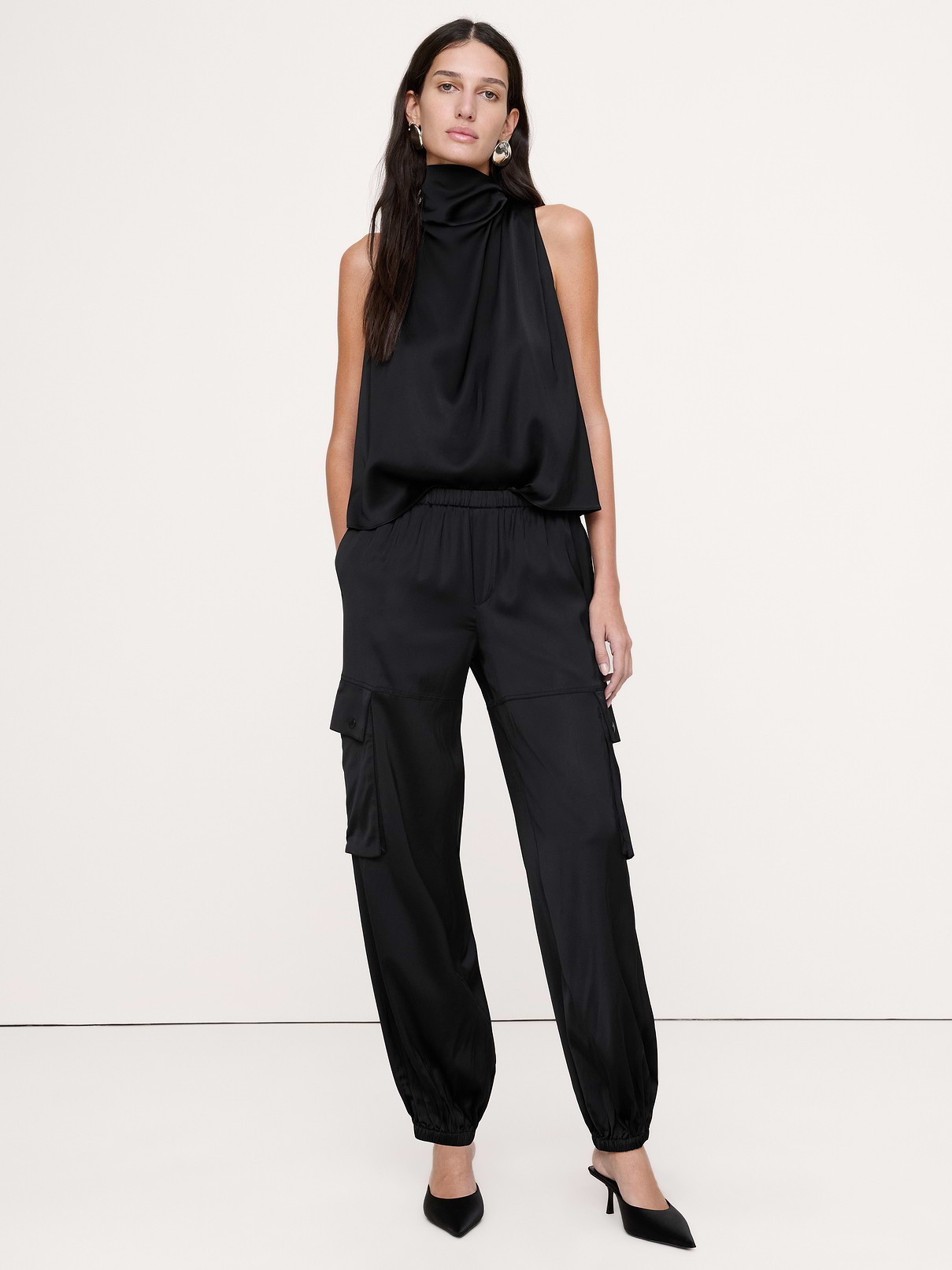 Stretch-Satin Balloon Cargo Pant