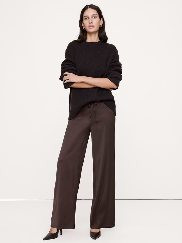 The Studio Wide-Leg Drawstring Pant in Stretch-Satin