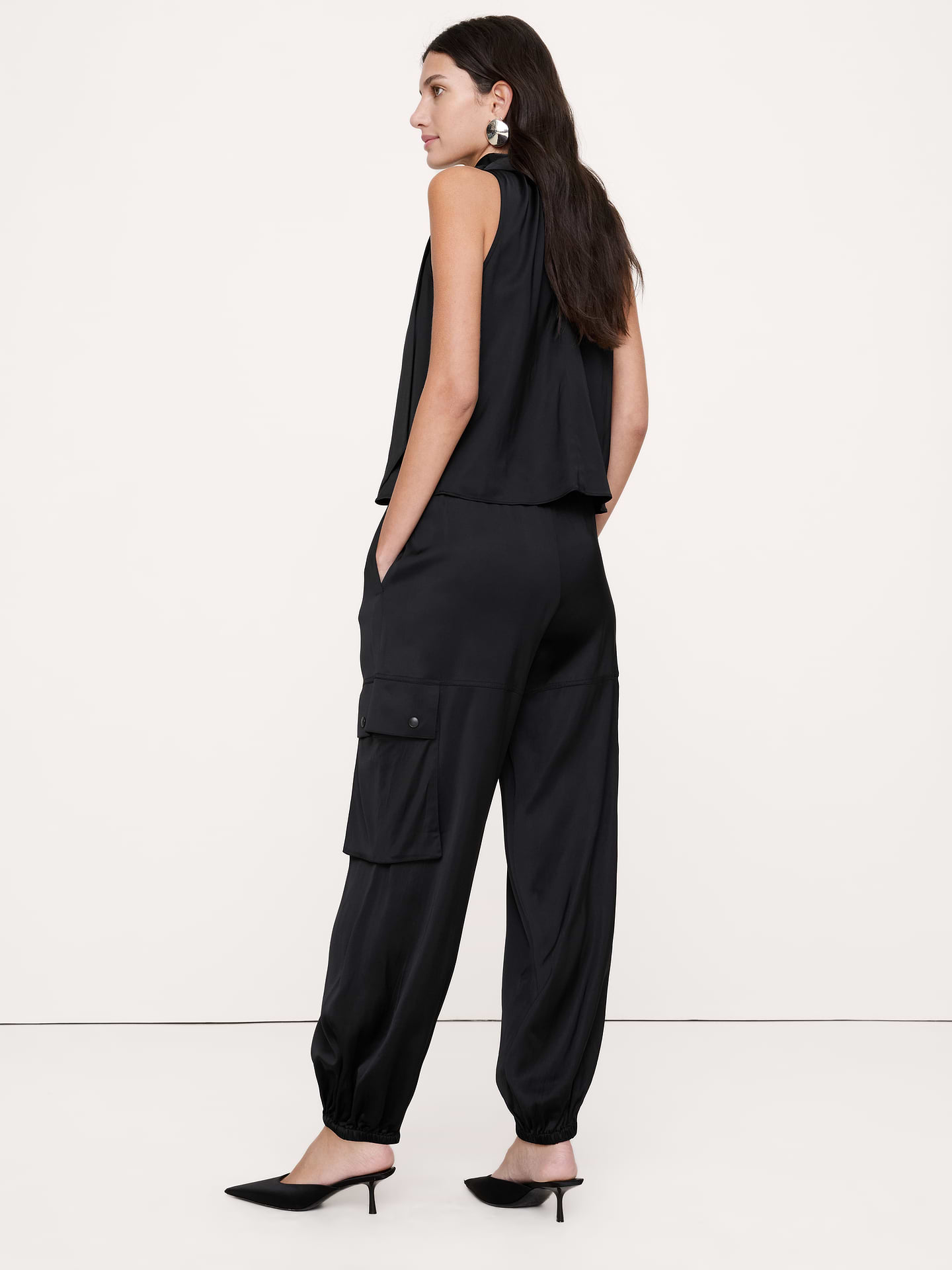 Image 3 de 8, Pantalon cargo ballon en satin extensible