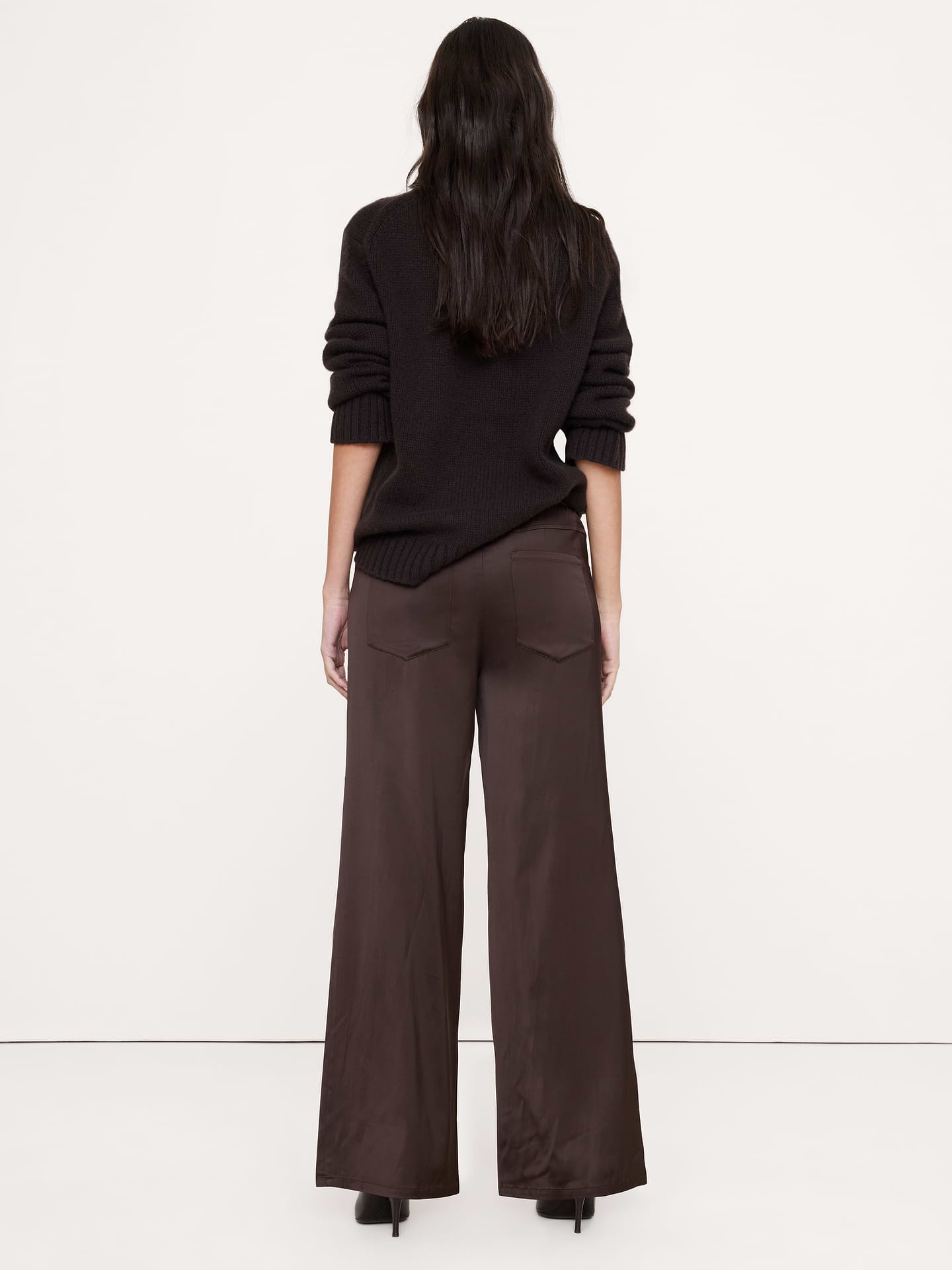 Image 3 de 8, Pantalon Studio jambe large à cordon de serrage en satin extensible