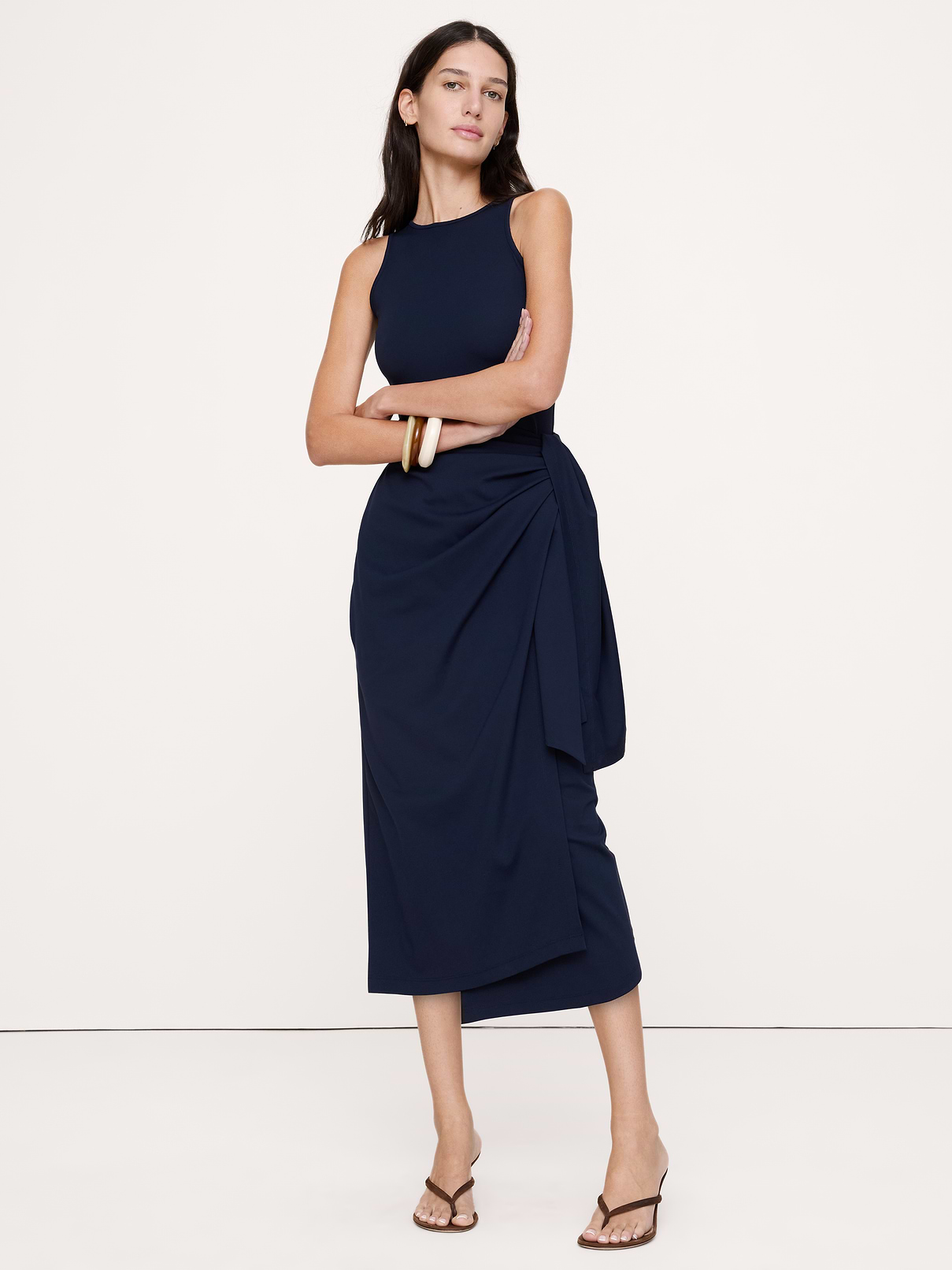 Knit Wrap Midi Dress