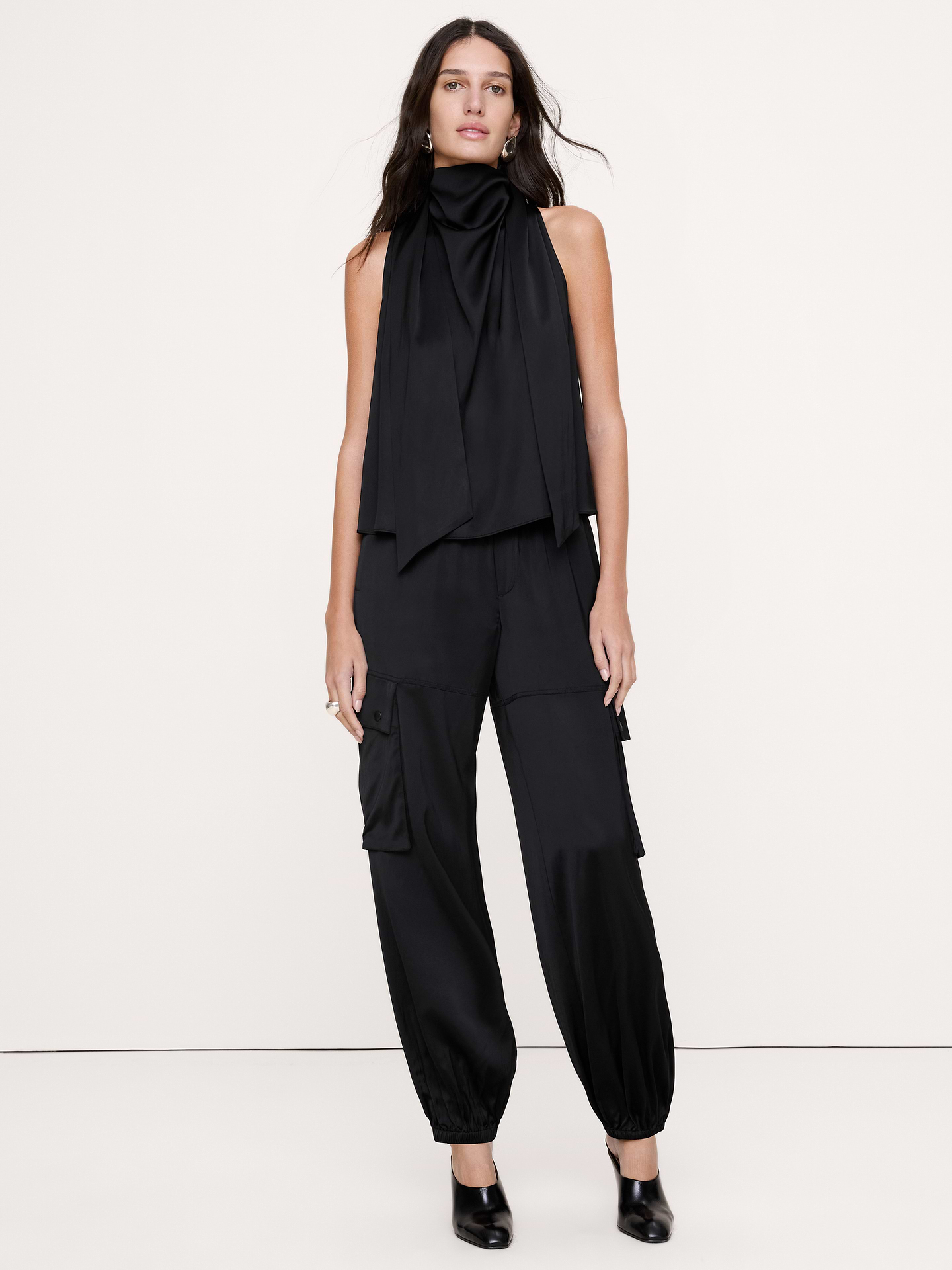 Image 1 of 8, So many ways to wear, we love this top's silky, stretch-satin fabric and the extra-long ties at the neck so you can play around with them., Relaxed fit: Relaxed fit through shoulders, chest and waist., Tie neck., Straight hem., Unlined., Product #915788