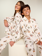 Image 1 of 3, notched collar, long sleeves, patch chest pocket, full button front, matching pajama pants, elasticized waistband, on-seam pockets, ©Disney, Product #906389