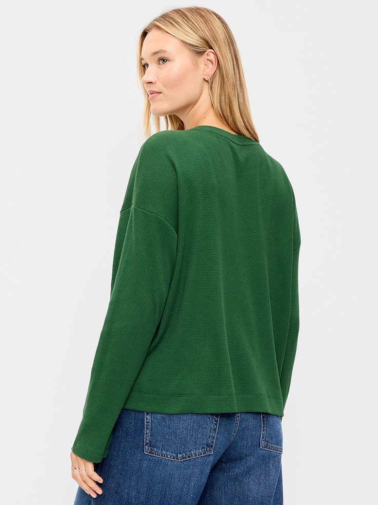 Image 5 of 7, Vintage Long-Sleeve Waffle Knit Crew-Neck T-Shirt