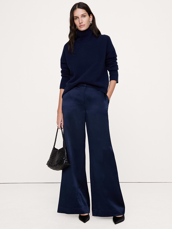 High-Rise Wide-Leg Hammered Satin Pant