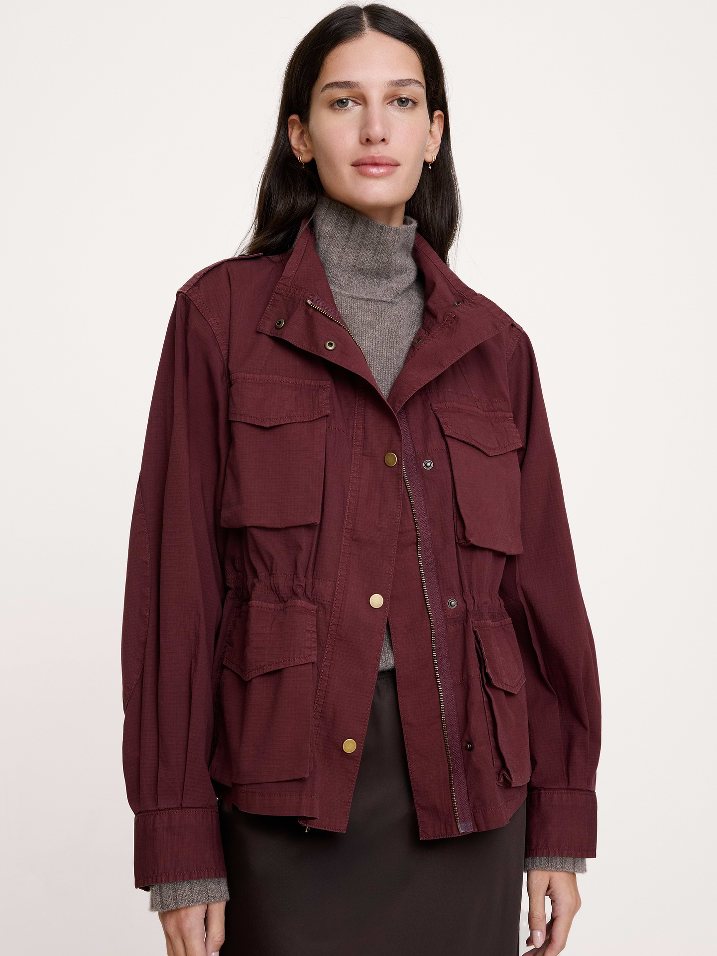 Image 1 of 8, A flight jacket cut from our durable ripstop fabric, with its signature grid texture and just a hint of stretch., Classic Fit: A straight and easy fit., Stand collar with zip and snap closure., Elastic at the waist., Front pockets., Storm flap., Unlined., Product #1180284