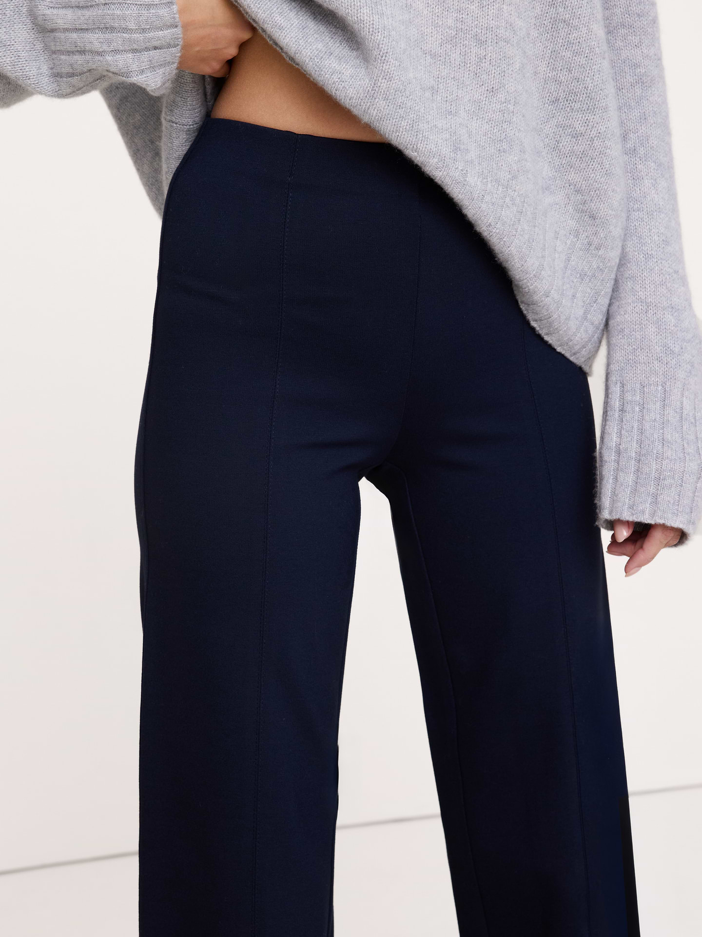 Image 3 de 8, Pantalon droit Tout-aller en tricot point de Rome longueur cheville