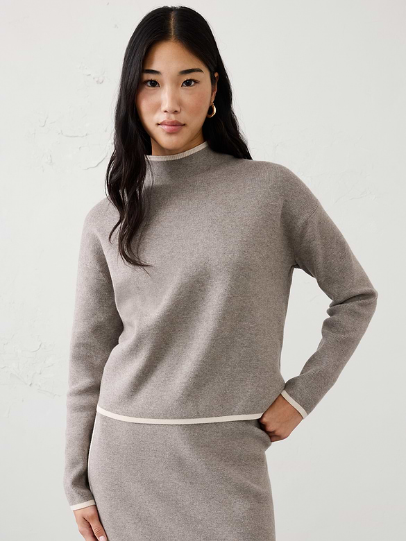 Tipped Mock-Neck Sweater