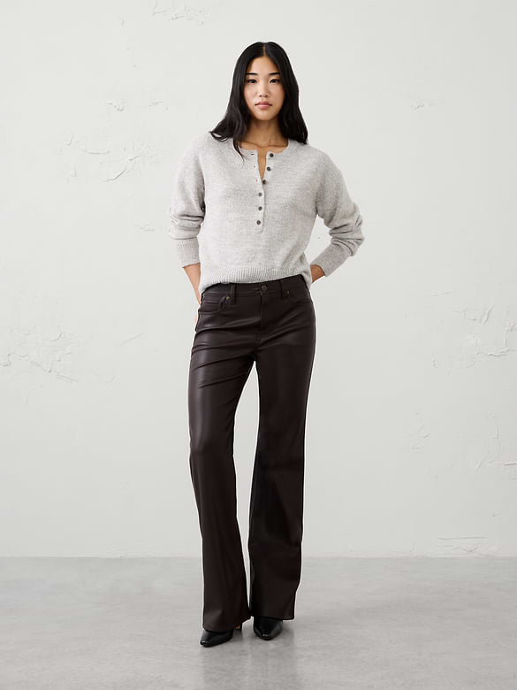 Bootcut-Leg Mid-Rise Vegan Leather Pant
