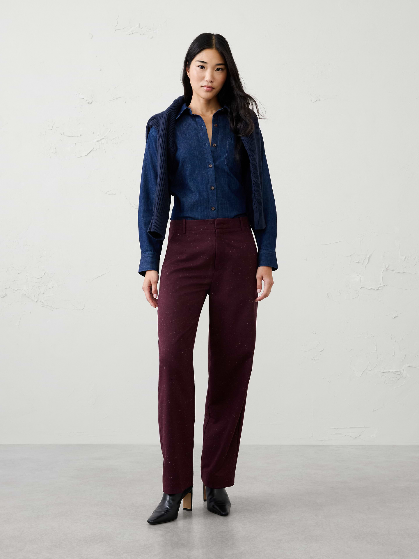 Image number 1 showing, Straight-Leg High-Rise Donegal Pant