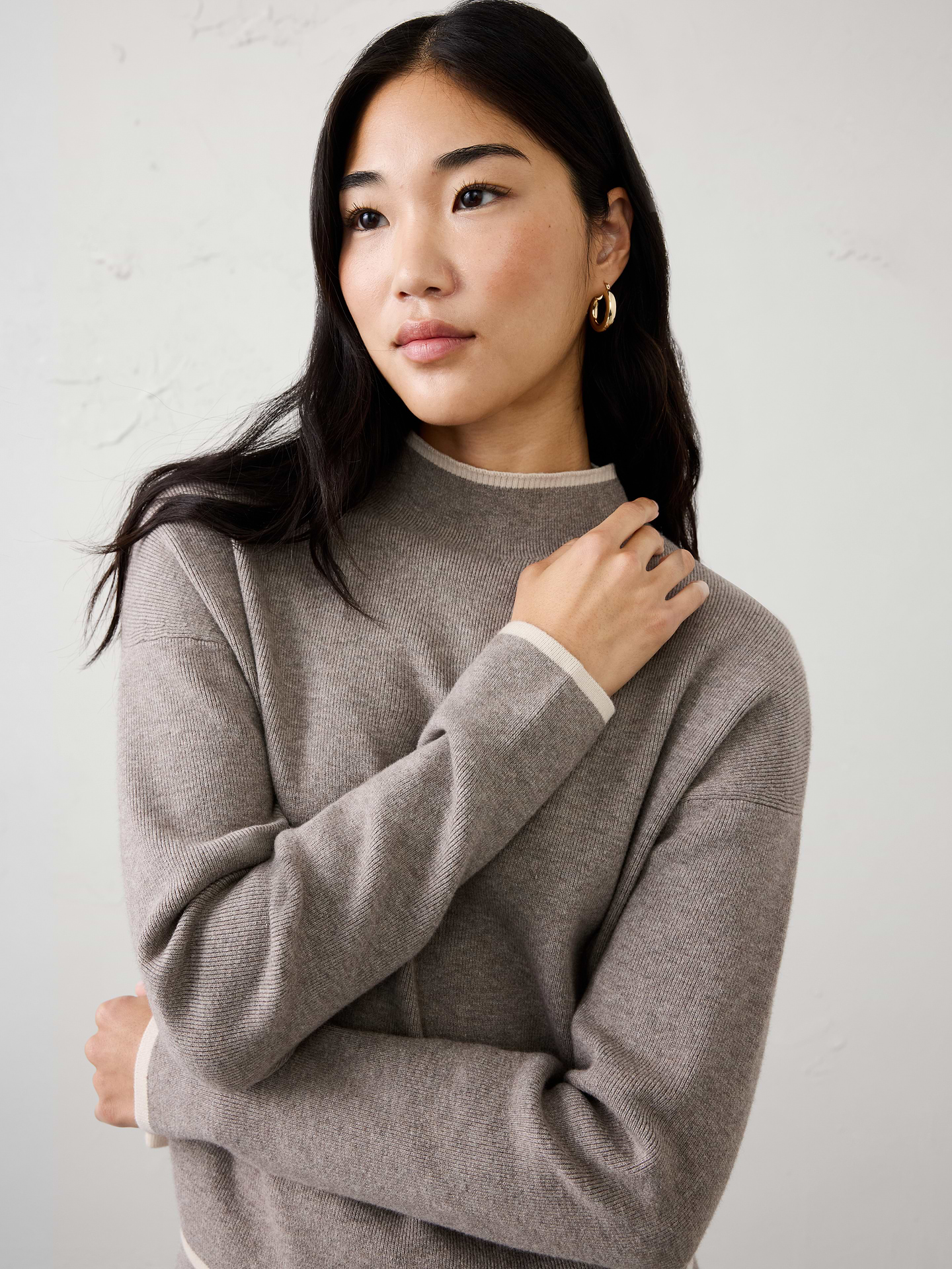 Image 3 of 4, Tipped Mock-Neck Sweater