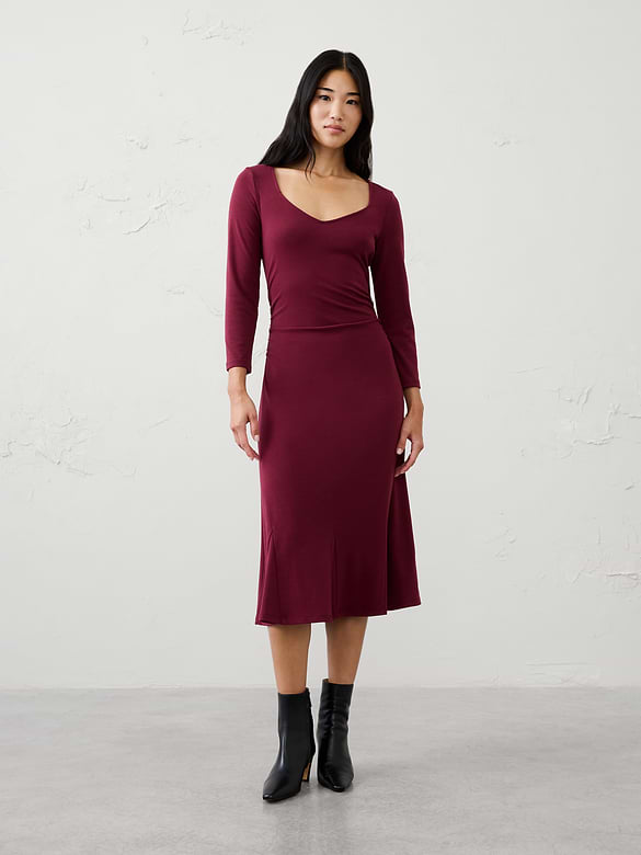Cozy Rib Shirred Midi Dress