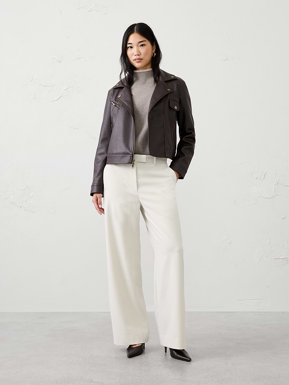 Wide-Leg High-Rise Brushed Trouser