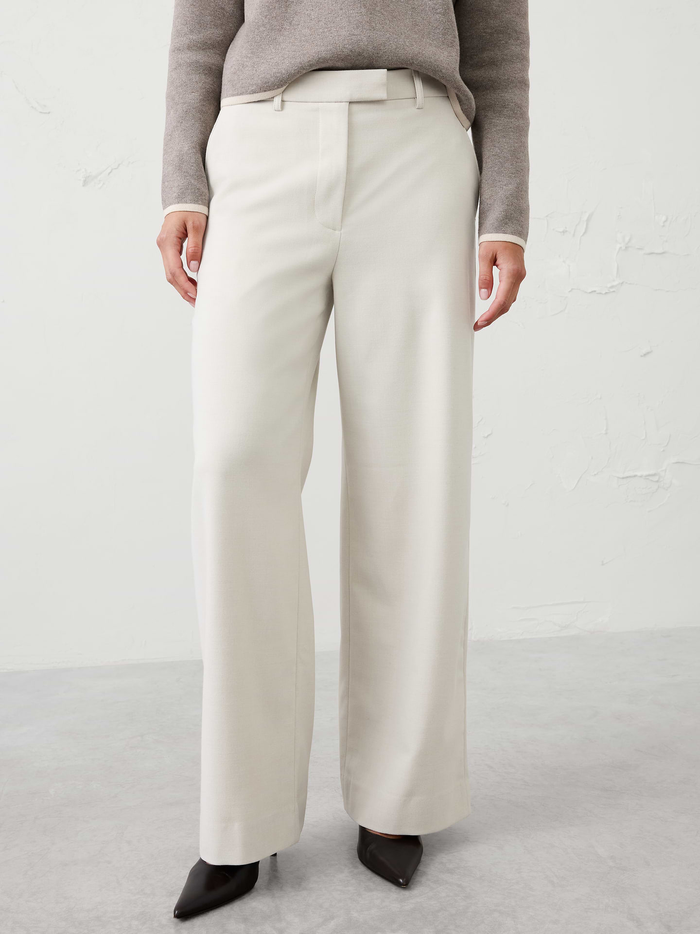 Image 3 of 8, Wide-Leg High-Rise Brushed Trouser