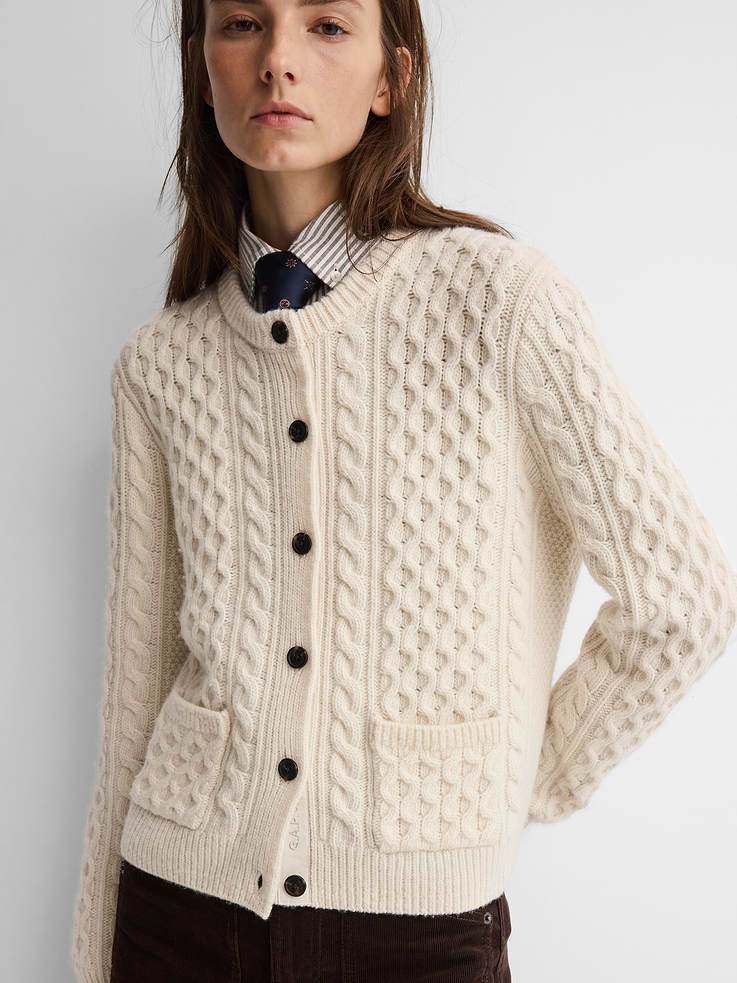 Image 4 of 8, Gap × A.P.C. Wool Cable-Knit Cardigan, Cardmember Early Access