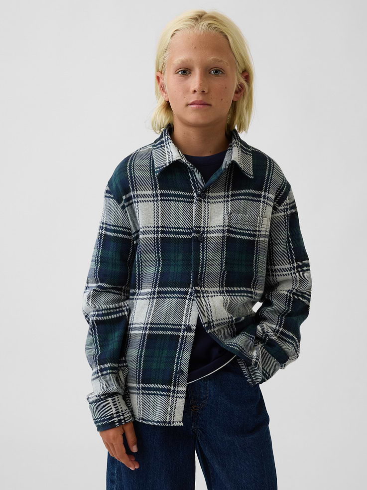 Image number 1 showing, Kids Knit Jersey Plaid Shirt