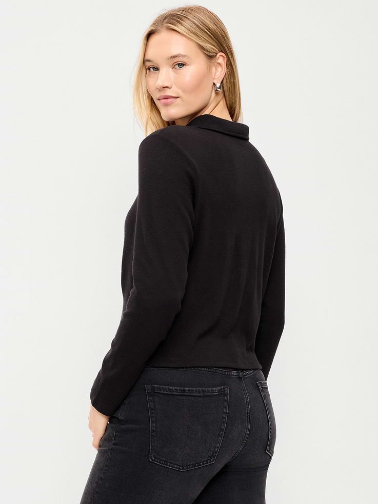 Image 3 of 5, Long-Sleeve Brushed-Jersey Polo Top