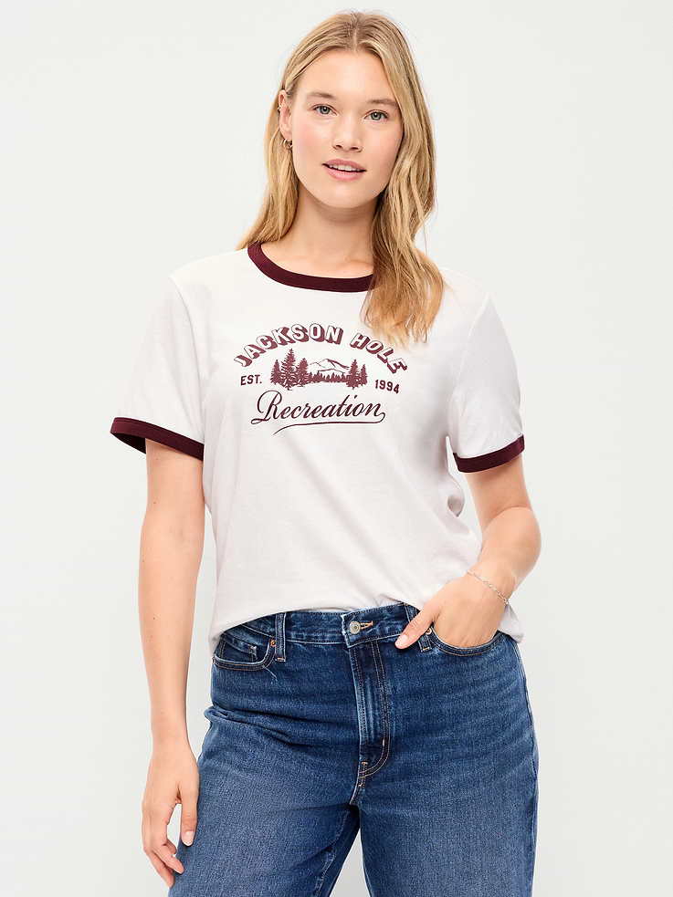 Image 5 of 8, EveryWear Crew-Neck Graphic Ringer T-Shirt