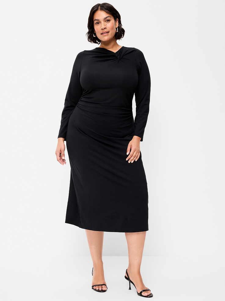 Image 9 of 10, Long-Sleeve Twist-Front Ruched Midi Dress