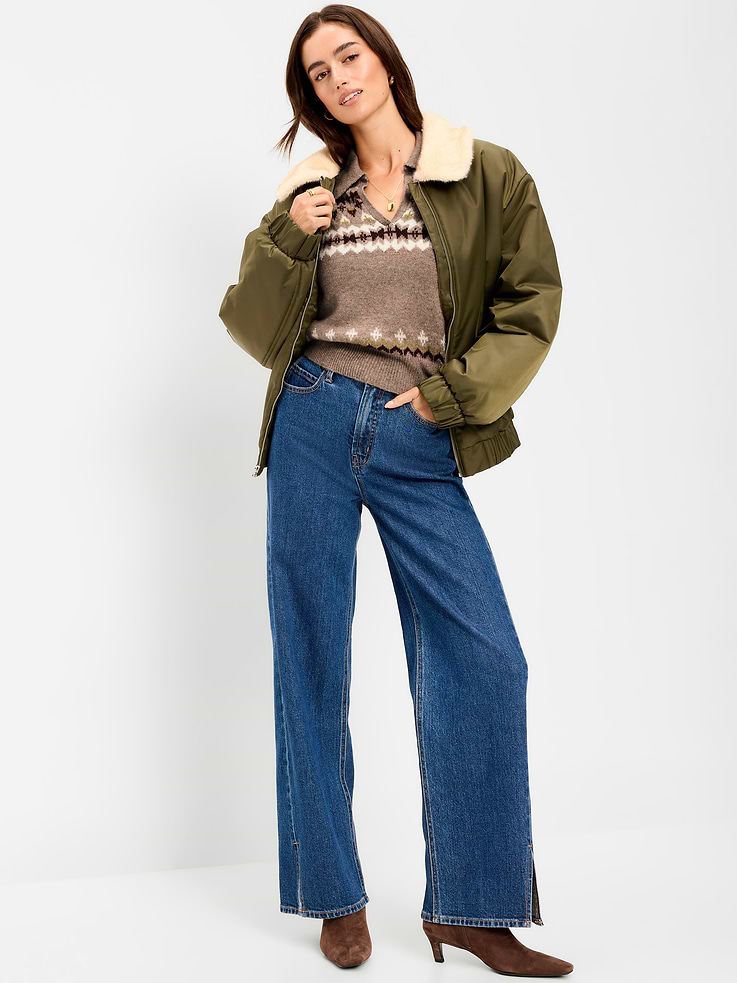 Image 3 of 5, SoSoft Split-Neck Collar Long-Sleeve Sweater
