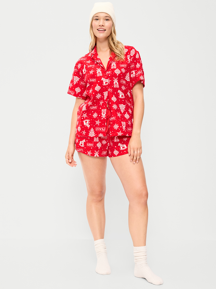 Image 4 of 7, Flannel Pajama Short Set for Women