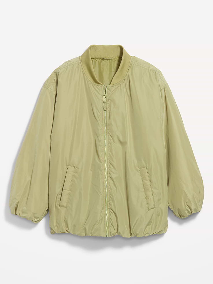 Image 6 of 6, Water-Resistant Oversized Bubble-Hem Zip Bomber Jacket