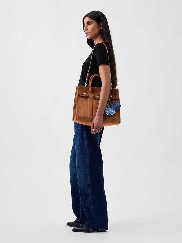 Vegan Suede Five Pocket Tote