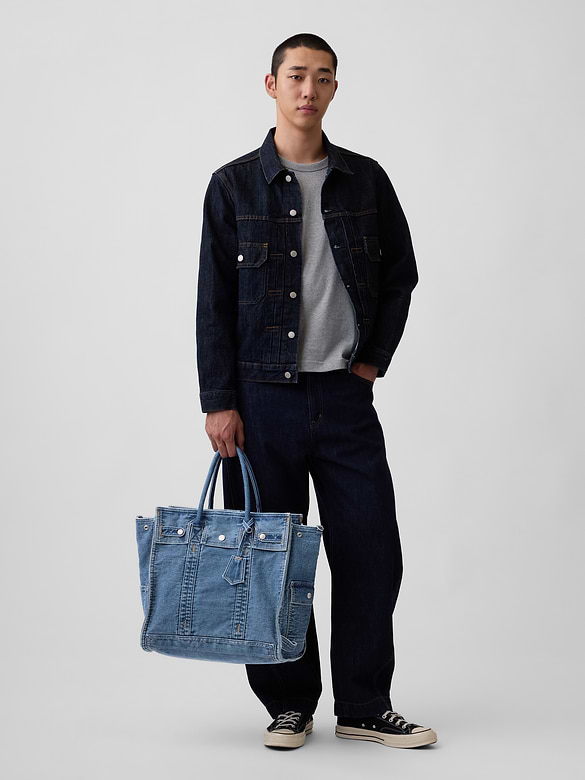 Large Denim Five Pocket Tote