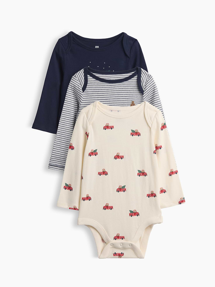 Image 1 of 3, From baby’s first outfit to all their first moments. Our favorite tiny essentials in supersoft, organically grown cotton., Soft cotton jersey bodysuit., Crewneck with lapped shoulders for easy over-the-head., Long sleeves., Graphics and prints., Snaps at inseam for easy dressing and diapering., Made with 100% organically grown cotton which is grown without the use of synthetic pesticides and fertilizers., This product was made in a factory that invests in gender equity and women’s empowerment through RISE. Learn more at gapinc.com/equity ., Product #1186047