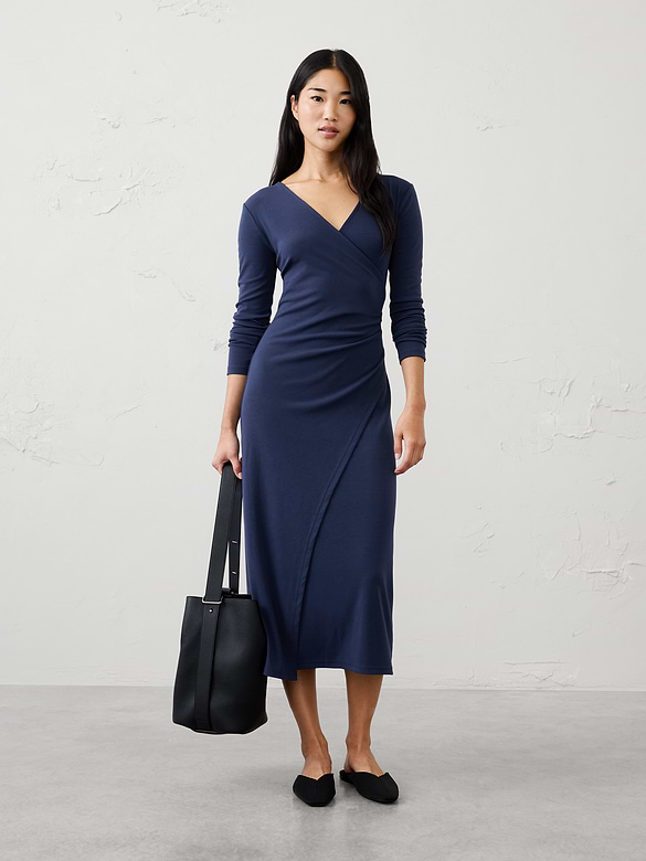 Cozy Rib Wrap Long Midi Dress