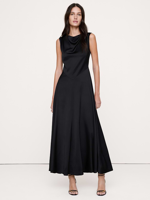 Stretch-Satin Cowl-Neck Maxi Dress
