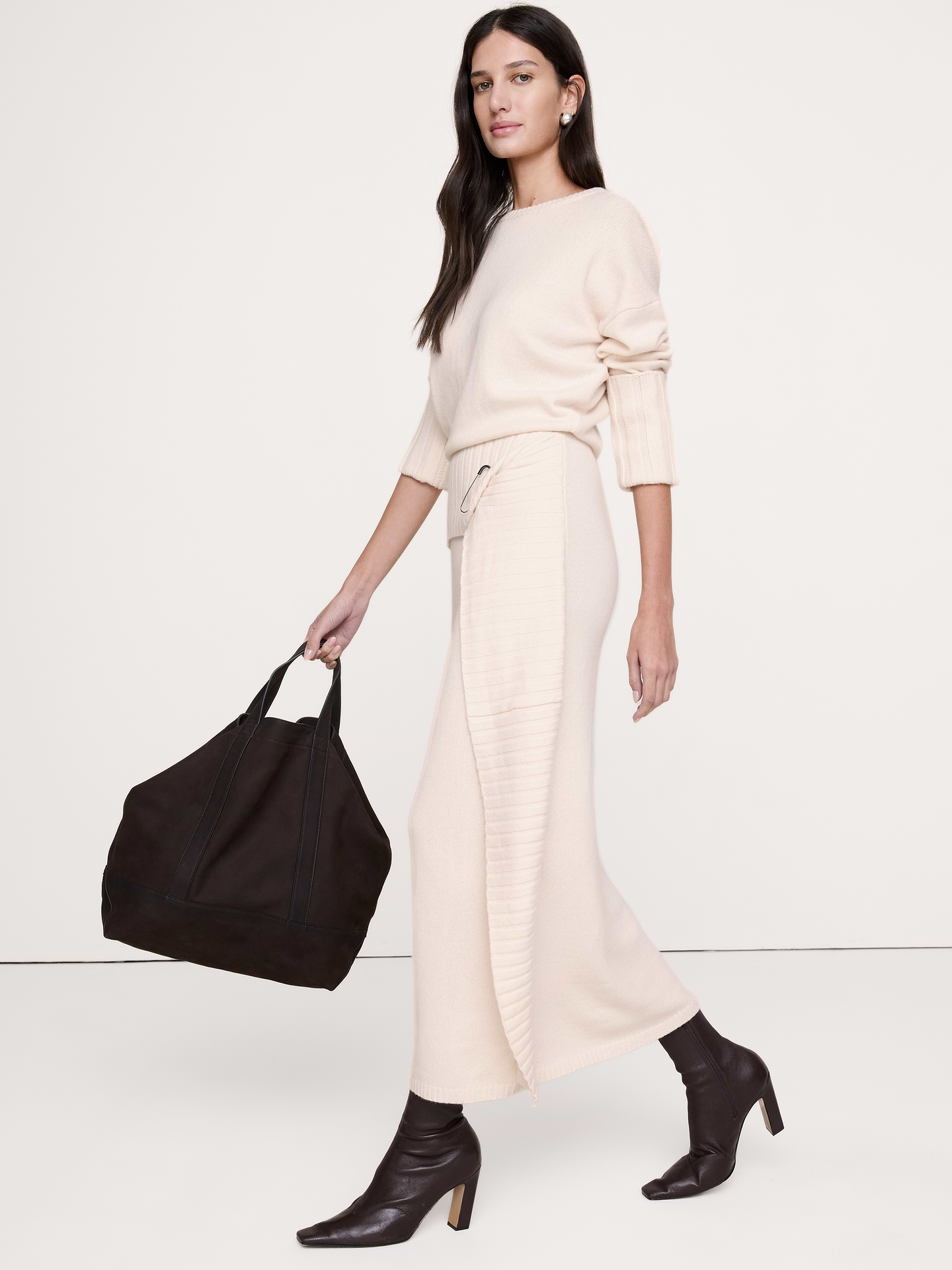 Image 4 de 8, Robe chandail longue en laine mérinos et coton