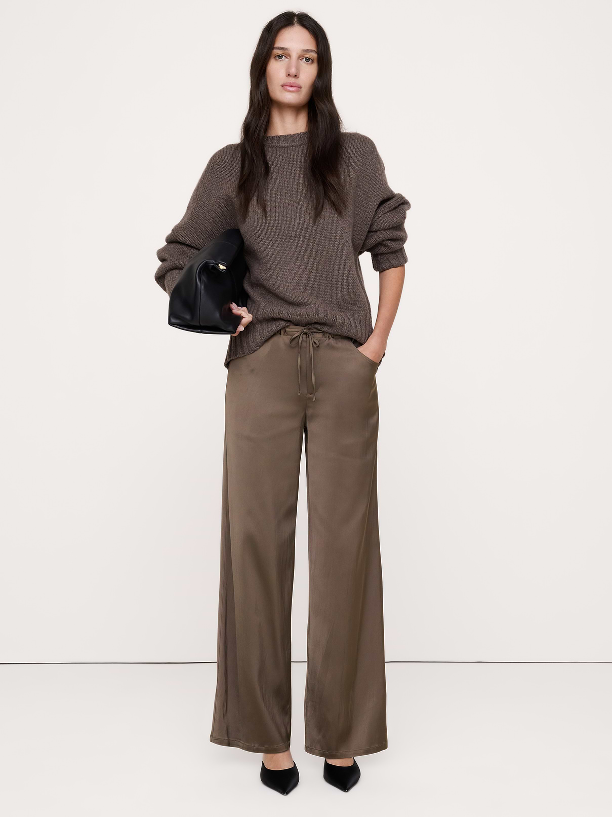 The Studio Wide-Leg Drawstring Pant in Stretch-Satin