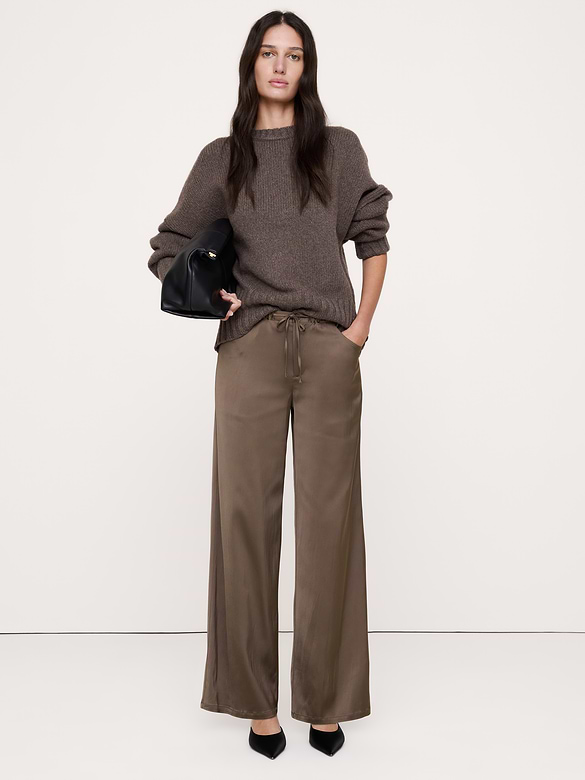 The Studio Wide-Leg Drawstring Pant in Stretch-Satin