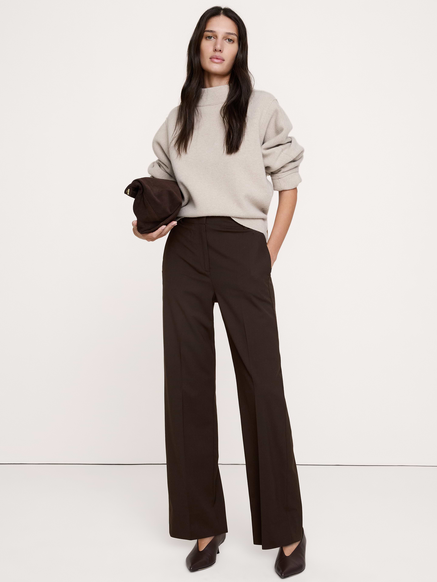 Image number 4 showing, Ultra High-Rise Modern Straight Italian Lightweight Wool Pant