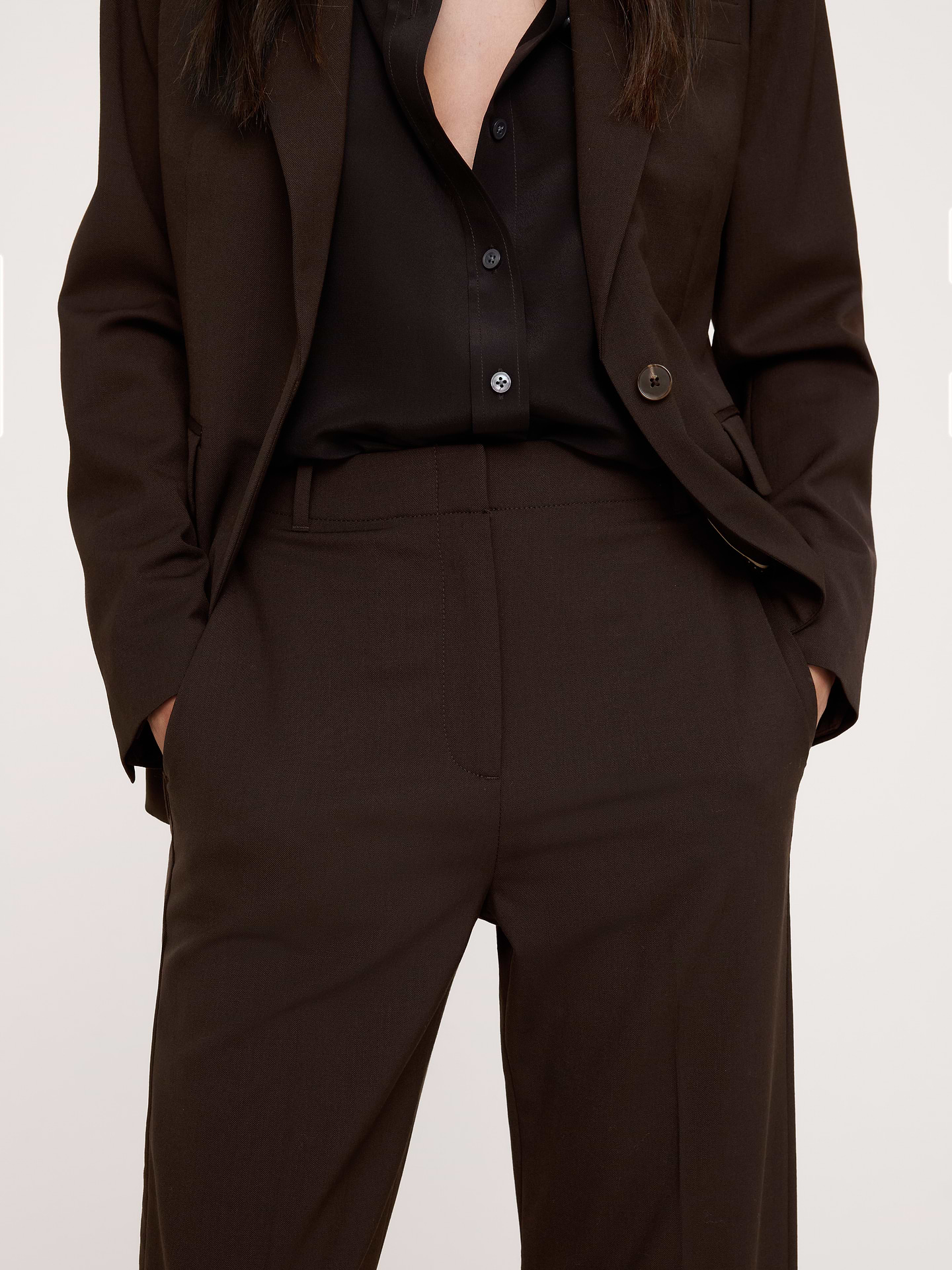 Image number 3 showing, Ultra High-Rise Modern Straight Italian Lightweight Wool Pant