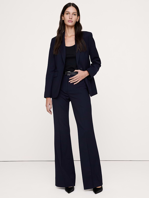 Pantalon évasé à taille haute en laine italienne légère