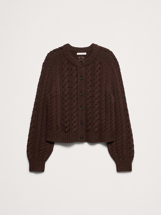 Women's fisherman sweaters: Banana Republic Merino-Yak Cable-Knit Cardigan in Dark Chocolate Brown