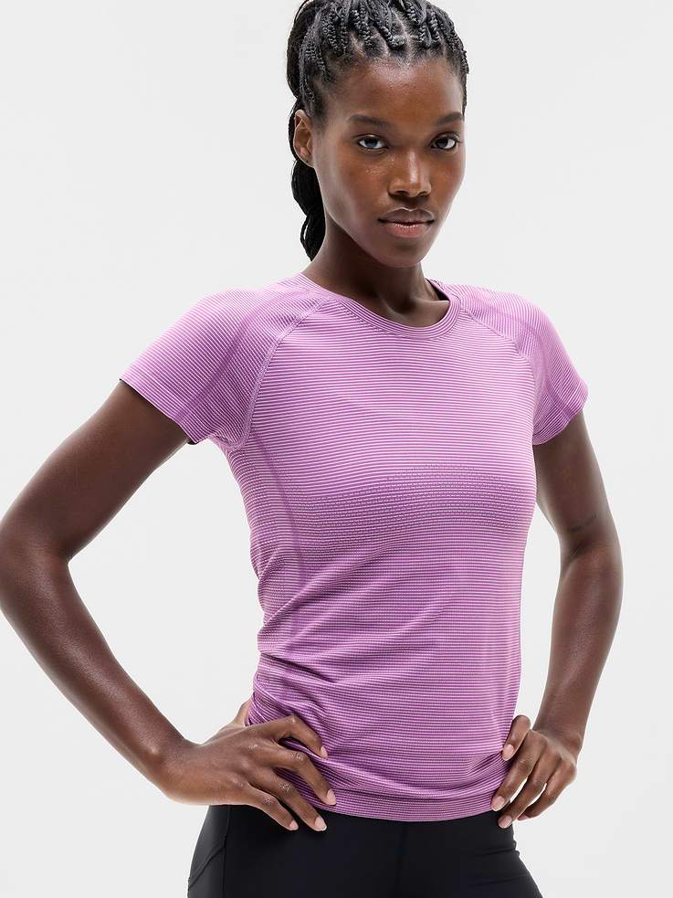 Image 1 of 8, FOR: Medium to high-impact workouts at the gym, studio, or outdoors, FEEL: Enhanced yarns deliver soft stretch and quick recovery, keeping you comfortable while you push your limits, FAVE: The workout top you love, now with upgraded stretch, sweat-wicking power, and sleek style, Seamless construction for minimal chafing, Functional mesh panels allow for optimal movement and breathability, Product #845697